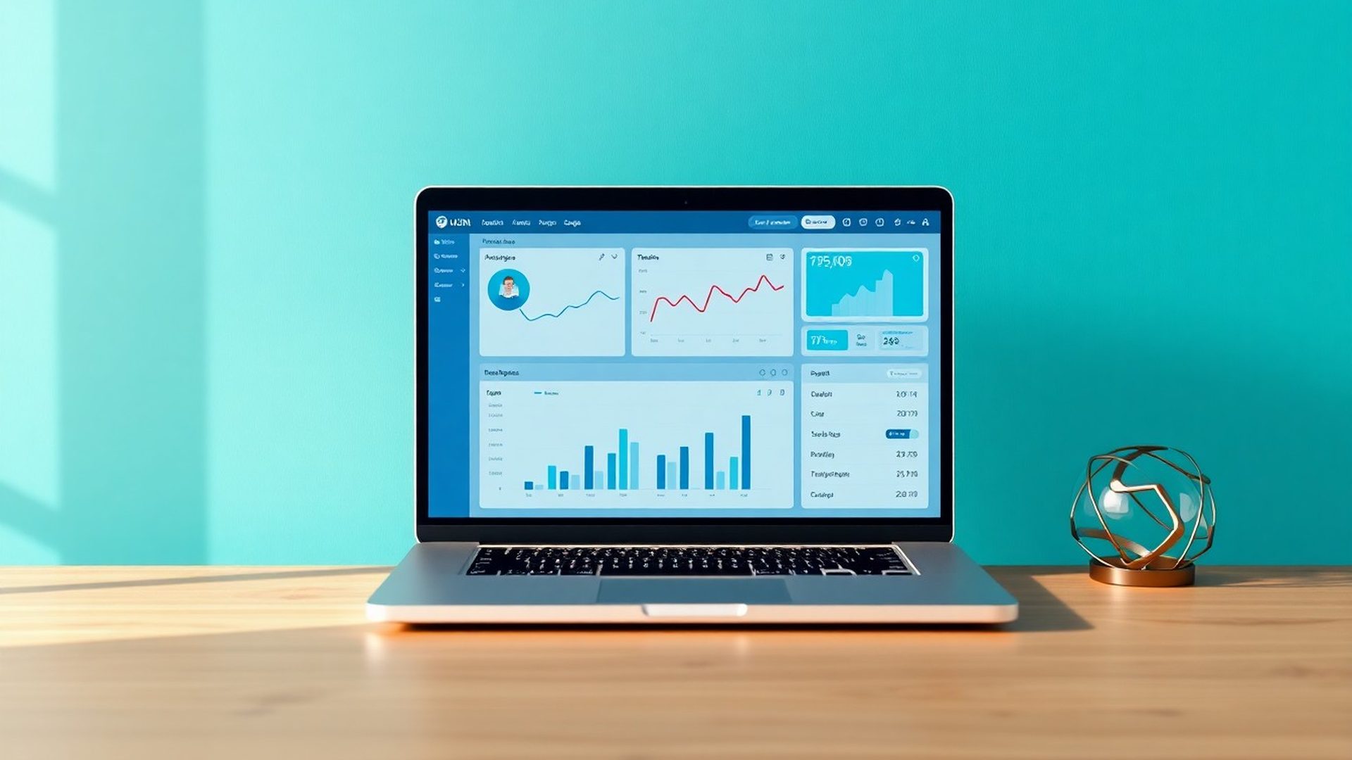 Pracovisko Dobrý Štúdio v Trenčíne s otvoreným notebookom a analytickým dashboardom